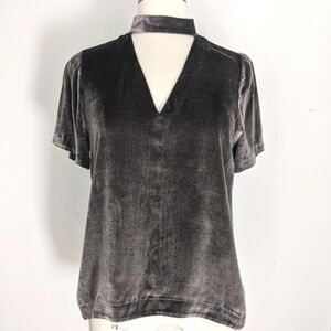 𝅺MADEWELL Mushroom Grey Velvet Top with Choker Neckline S